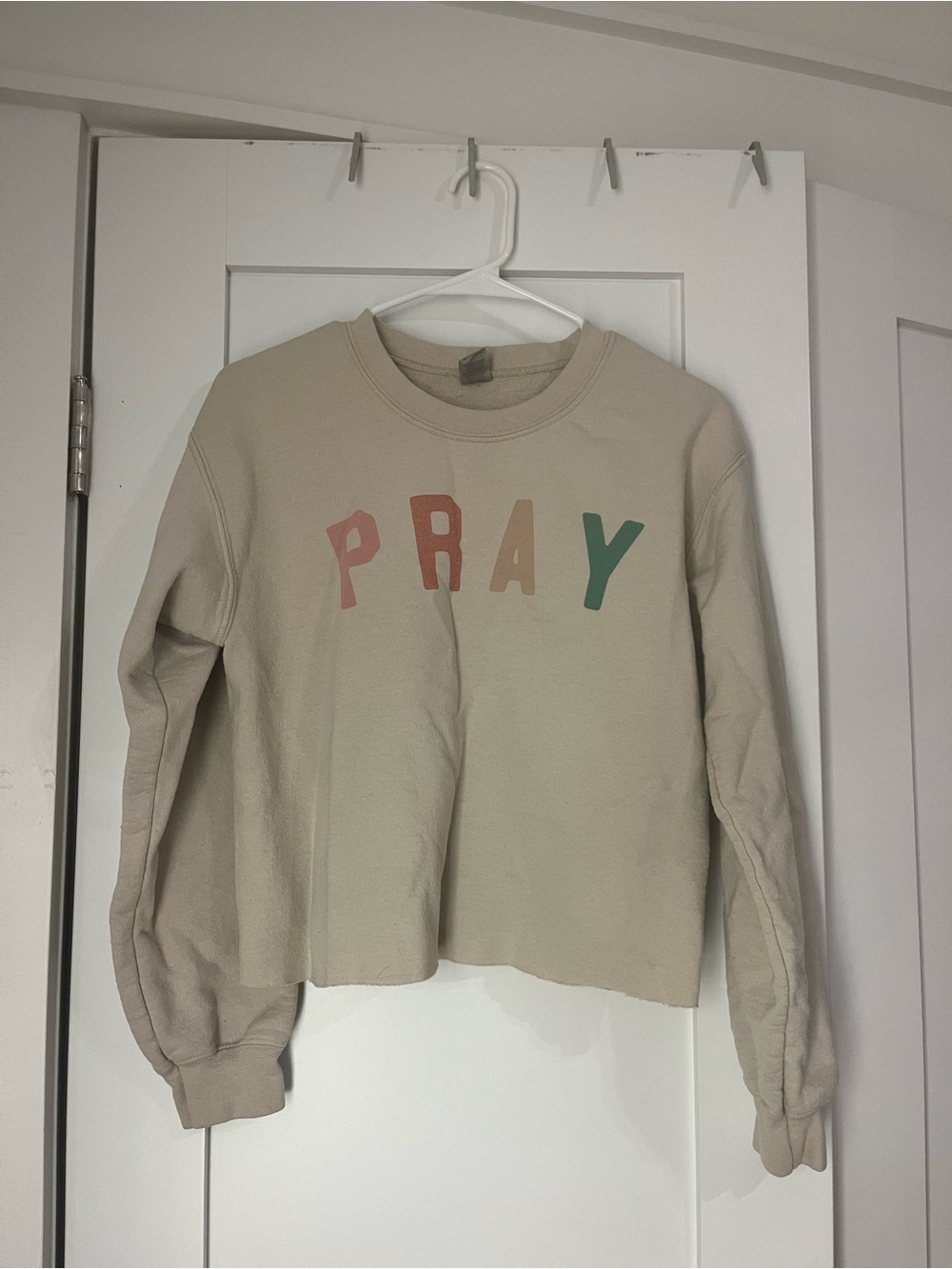 Gildan Beige Graphic Crewneck with Color Block Letters